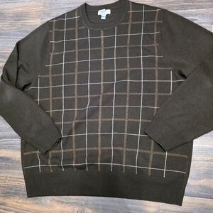 Dockers Mens XL Acrylic Brown Plaid Crew Neck Sweater New Coffee